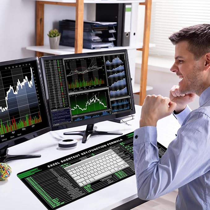 Excel Cheat Sheet Desk Pad, 31.5"x11.8", Waterproof Extra Large Excel Shortcut Mat with Stitched Edges, Anti-Slip Excel Mouse Pad for Office Desk, MS Excel/Word Shortcuts (Green Excel J)