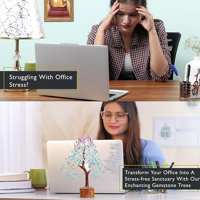 FASHIONZAADI Amethyst and Turquoise Crystal Tree of Life - Crystal Decor - Spiritual Gifts - Crystals Gifts for Women - Gemstones and Crystals