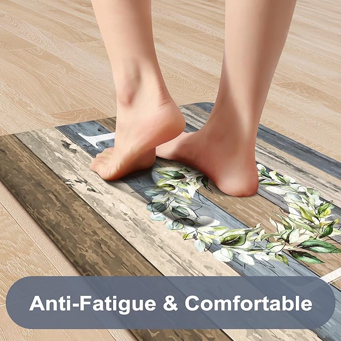 KIMODE Anti Fatigue Mats for Kitchen Floor,Comfort Cushioned Rugs Sets of 2,Wide Farmhouse Memory Foam Carpet Non Slip for Laundry Sink Office Bathroom,Blue 20"x47"+20"x32"