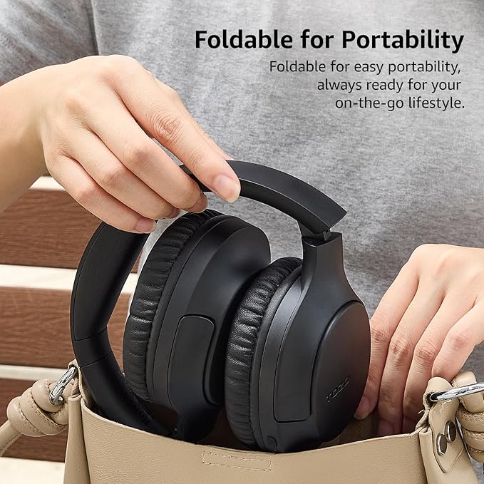 TOZO HA1 Bluetooth 5.4 Over Ear Headphones, 70H Playtime with Mic, Foldable Wireless Headset, Deep Bass Stereo Sound Customizable 32 EQ Music Mode Via Button & App for Travel and Home, Upgraded