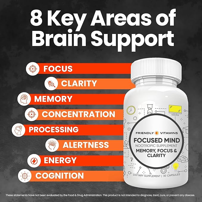 Focused Mind – Daily Brain Supplement for Memory and Focus Support | Nootropic for Concentration, Mental Clarity, and Brain Energy | Cognitive Supplement for Work, School, or Everyday Demands