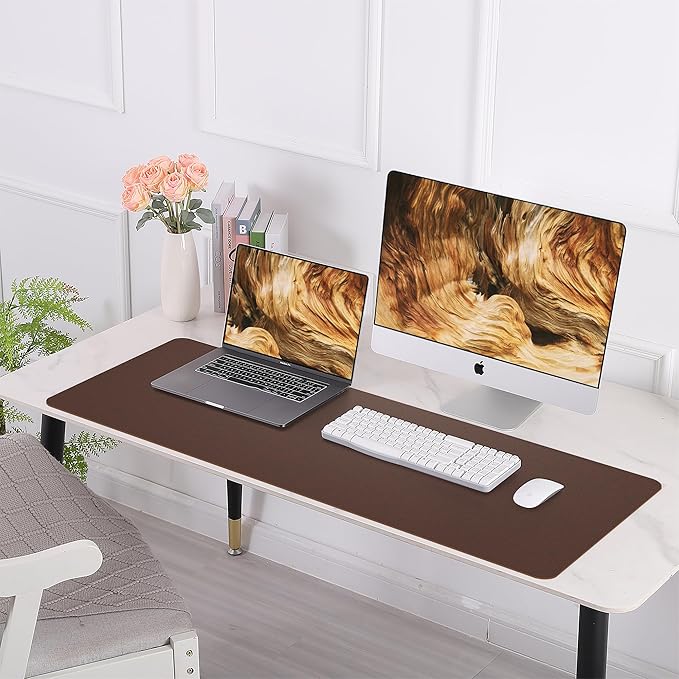 Leather Desk pad Protector, Large Desk mat with Natural Cork & PU Leather,Mouse pad,Non-Slip Office Desk Mat,Waterproof Desk Writing Pad for Office and Home (47in*23.7in,Coffee)