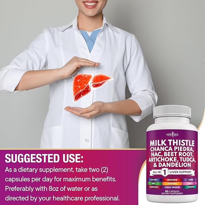 NEW AGE Milk Thistle NAC Chanca Piedra Beet Root Artichoke Dandelion Root Astragalus - Plus TUDCA & Ginger - 60 Count