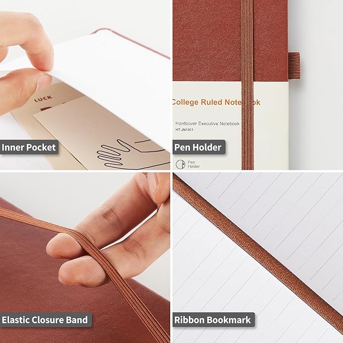 Hardcover Notebooks, A5 Lined Journals Notebook for Writing 160 Pages, 8.2 x 5.5 inch, Classic Ruled Notebooks for College/Work/Travel(Brown 1 Pack)
