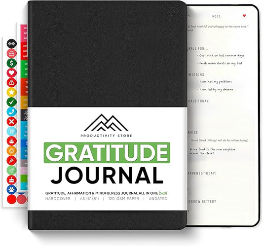 PRODUCTIVITY STORE Gratitude & Self-Care Journal - Guided Mindfulness & Mental Health Journal All-in-One with Prompts for Self Discovery - Daily Journal for Men & Women (A5, Black)