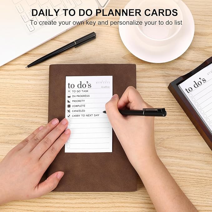 Daily To Do List Planner - 50 ToDo Checklist Cards 3x5'' with Wooden Stand - Undated Daily Planner Notepad Perfect for Daily Tasks and Goal Setting, Enhanced Productivity, Work Office Accessories