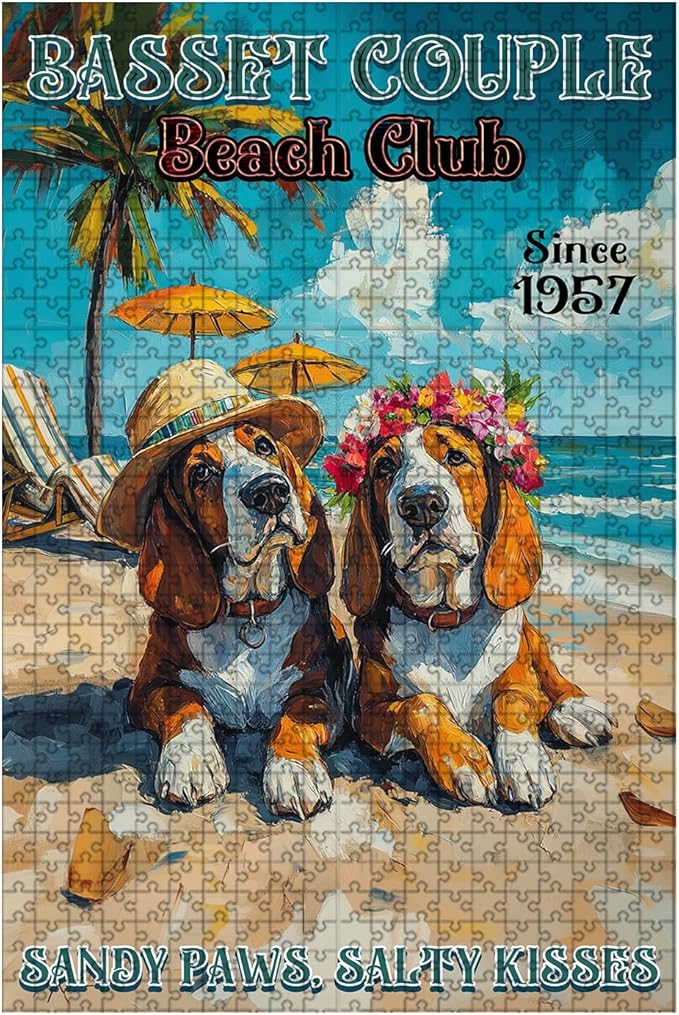 1000 Piece Wooden Jigsaw Puzzle Basset Hound Dog Basset Couple for The Soul for Adults & Kids Challenging Family Activity with Stress Relief & Focus Training 29.5x19.7 Inch