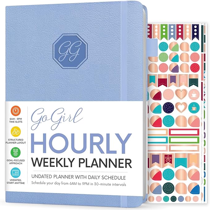 GoGirl Weekly Schedule Planner – Hourly Work & Life Planner with Time Slots – Vertical Agenda Organizer for Daily Productivity, A5 (Periwinkle)