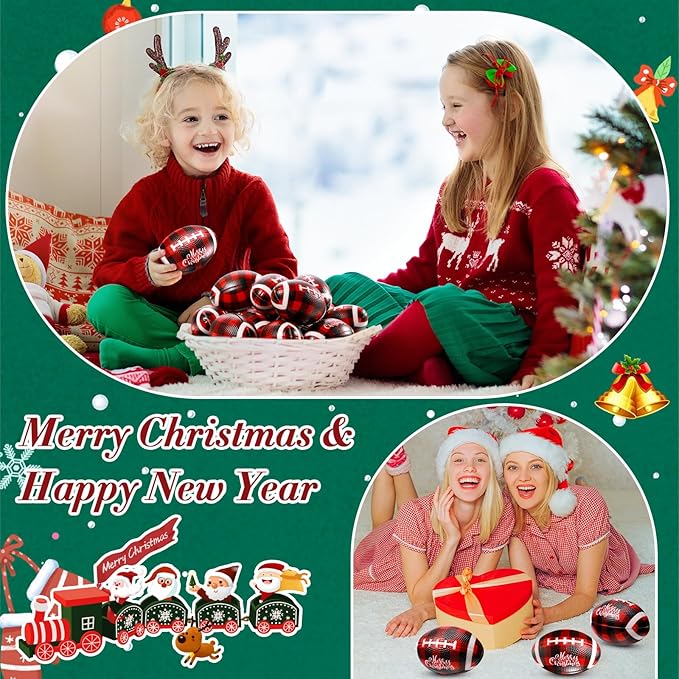 Jerify 24 Pcs Christmas Stress Ball Bulk, Mini Christmas Foam Football 3.35" Small Red Black Buffalo Plaid Relief Stress Ball for Xmas Carnival Party Favors Stocking Stuffer Filler Gifts