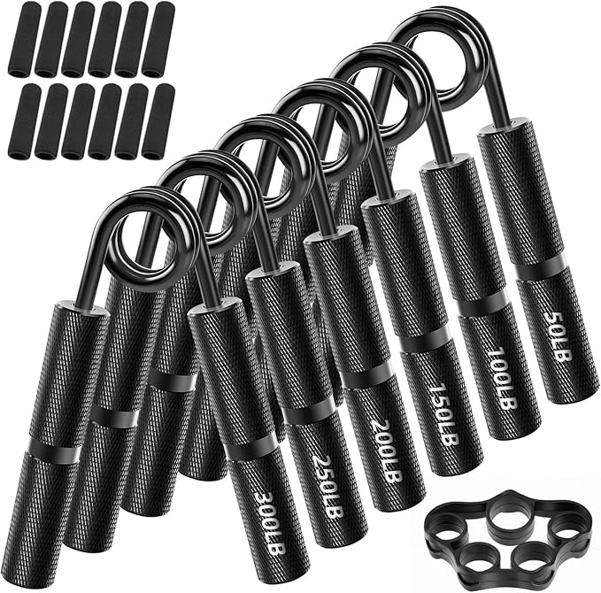 Hand Grip Strengthener Set, 6-Pack 50LB to 300LB Hand Grips Finger Strengthener, Heavy-Duty Grip Strength Trainer with Protective Foam for Forearm Exercise, Hand Gripper, Hand Therapy, Ideal for Home Gym and Muscle Building