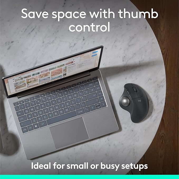 Logitech Ergo M575S Wireless Trackball Mouse, Wireless Ergonomic Mouse with Bluetooth and Encrypted Dongle, Comfortable Thumb Control, Precise and Smooth Tracking, for PC/Mac - Black Silver Ball