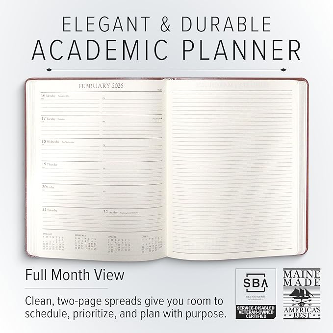 Gallery Leather Academic Planner 2025-2026, Teacher and Student Weekly Monthly Planner, Elegantly Bound Calendar with Gold-Gilded Page Edges, 18 Months - Floral Espresso - 9x7"