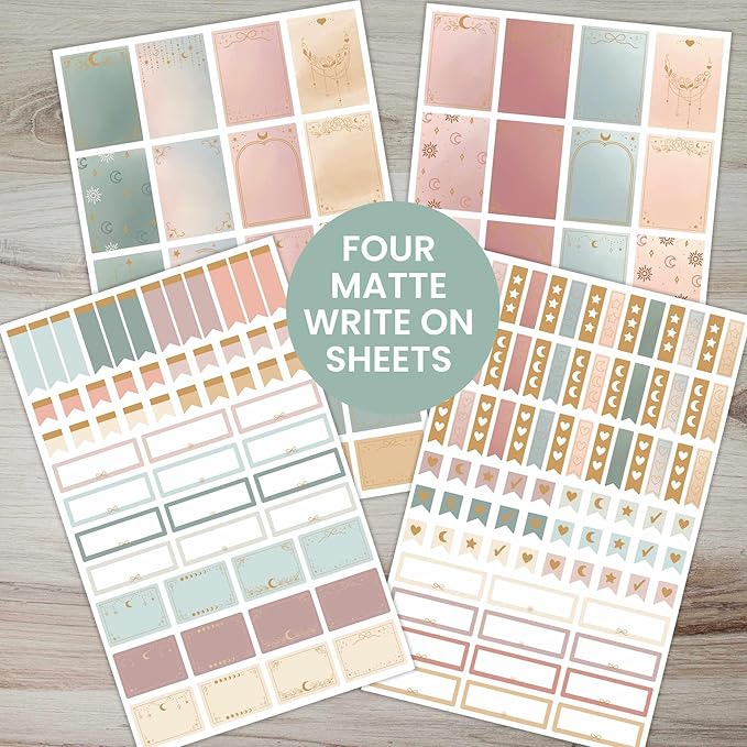 bloom daily planners x Simply Gilded Aesthetic Neutral Planner Stickers (8 Sheets / 435 Stickers) - Bohemian Variety Pack with Gold Foil for Decorating, Planning, Scrapbooking
