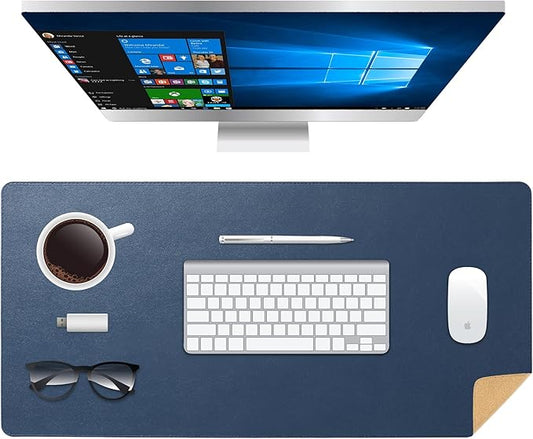 PU Leather Desk Mat, Large Mouse Pad with Cork Base, Writing Desk Blotter, Desk pad for Keyboard and Mouse,Keyboard mat for Desk Decor-Computer Mouse Pad(Dark Blue, 31.5x15.7in)