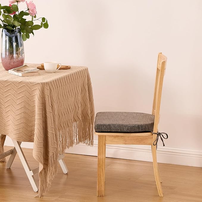Chair Cushions for Dining Chairs with Ties and Removable Cover, Dining Kitchen Chair Pads with Non-Slip Bottom, High-Resilience Indoor Seat Cushions, 16'' x 16'' x 2'', Set of 2, Brown