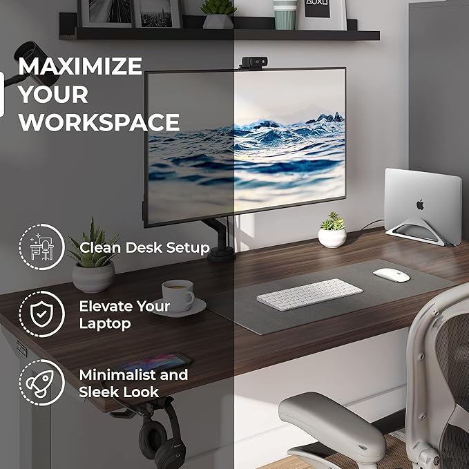 HumanCentric Vertical Laptop Stand for Desks in Space Grey, Upright Adjustable Holder to Dock Apple MacBook, MacBook Pro, and Other Laptops to Organize Work & Home Office, Automatic Grip