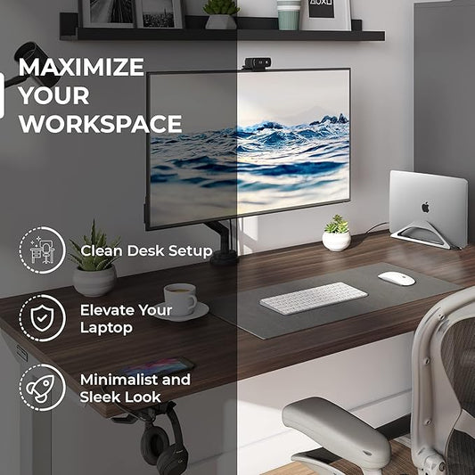 HumanCentric Vertical Laptop Stand for Desks in Space Grey, Upright Adjustable Holder to Dock Apple MacBook, MacBook Pro, and Other Laptops to Organize Work & Home Office, Automatic Grip