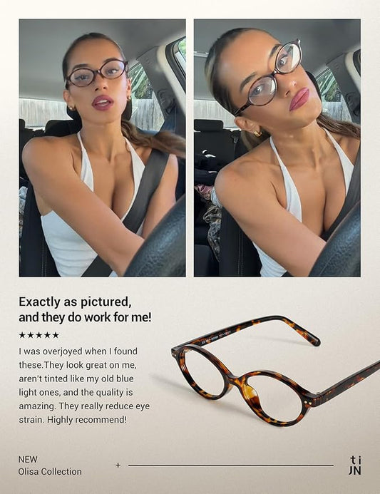 TIJN Olisa Blue Light Blocking Glasses for Women Men,Oval Glasses Frame Bluelight Glasses for Gaming/Computer/Screen