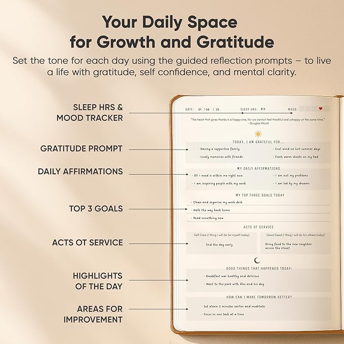 PRODUCTIVITY STORE Gratitude & Self-Care Journal - Guided Mindfulness & Mental Health Journal All-in-One with Prompts for Self Discovery - Daily Journal for Men & Women (A5, Brown)