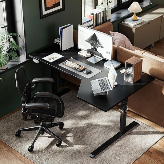 Agilestic Electric Standing Desk, L-Shaped 55 Inches Height Adjustable Desk, Sit and Stand up Desk for Work Office Home, Ergonomic Rising Computer Table for Home Office with Splice Board, Black