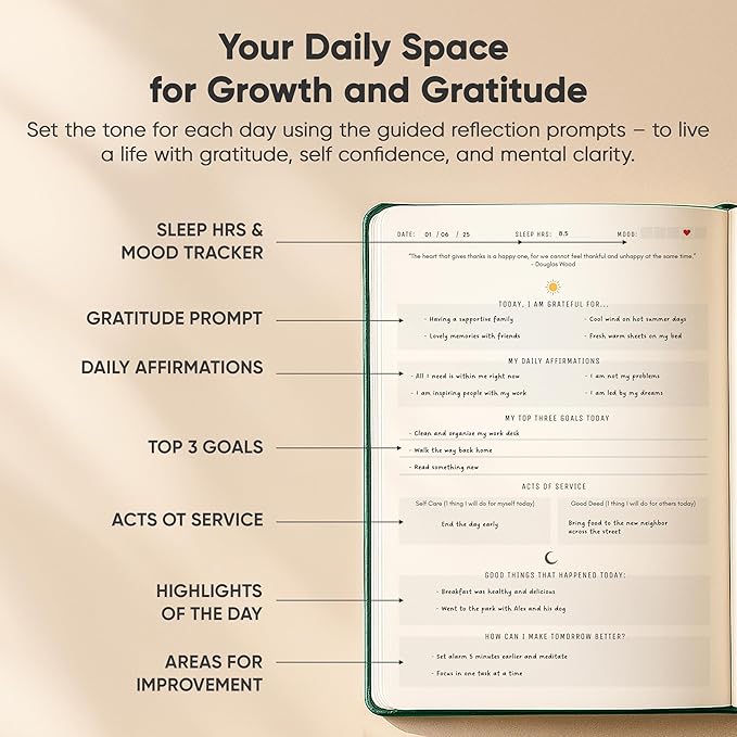 PRODUCTIVITY STORE Gratitude & Self-Care Journal - Guided Mindfulness & Mental Health Journal All-in-One with Prompts for Self Discovery - Daily Journal for Men & Women (A5, Green)