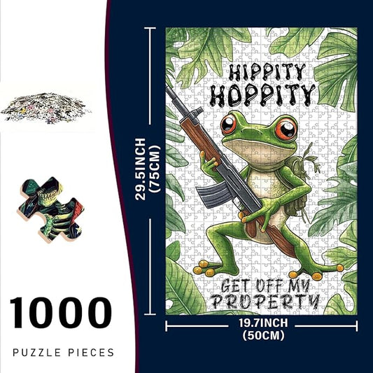 1000 Piece Difficult Wooden Jigsaw Puzzle Frog Adults Kids Portable Travel Game Fun Stress Relief Brain Teaser & Educational Toy for Home Kitchen Decor 29.5x19.7 Inch