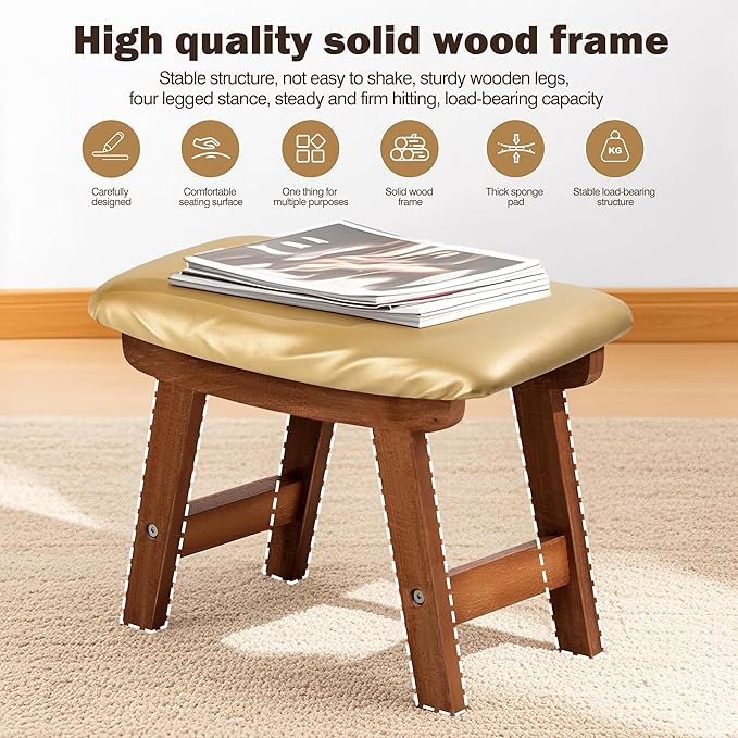 Foot Stool with Leather Cover,Foot Rest Made of Wooden for Couch,Bench,Sofa,Under Office Desk