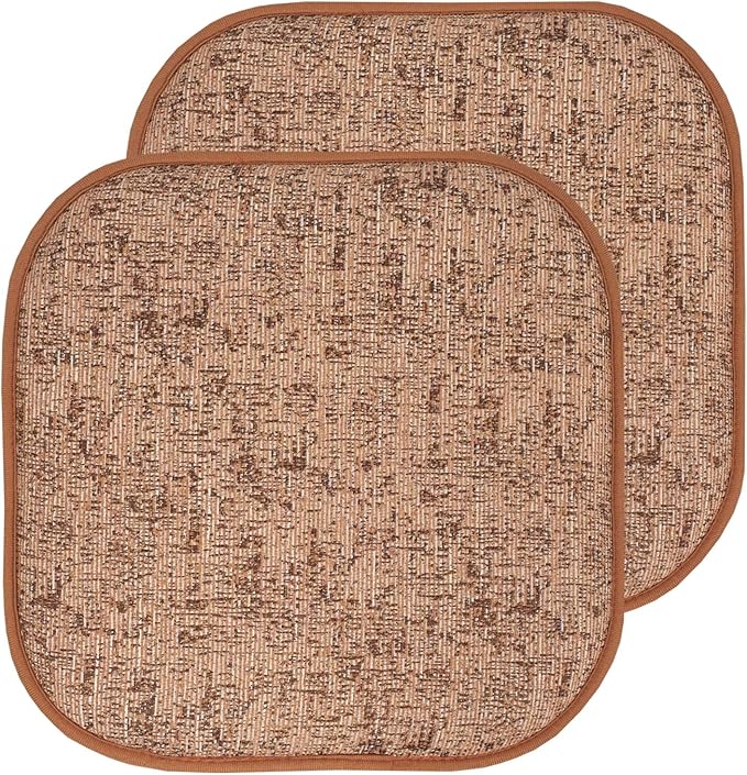Sweet Home Collection Chair Cushion Memory Foam Pads Honeycomb Pattern Slip Non Skid Rubber Back Rounded Square 16" x 16" Seat Cover, 2 Pack, Broadway Rust/Brown