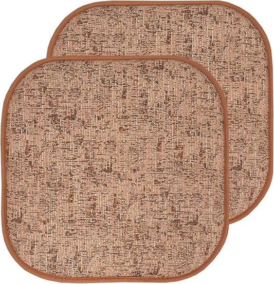 Sweet Home Collection Chair Cushion Memory Foam Pads Honeycomb Pattern Slip Non Skid Rubber Back Rounded Square 16" x 16" Seat Cover, 2 Pack, Broadway Rust/Brown