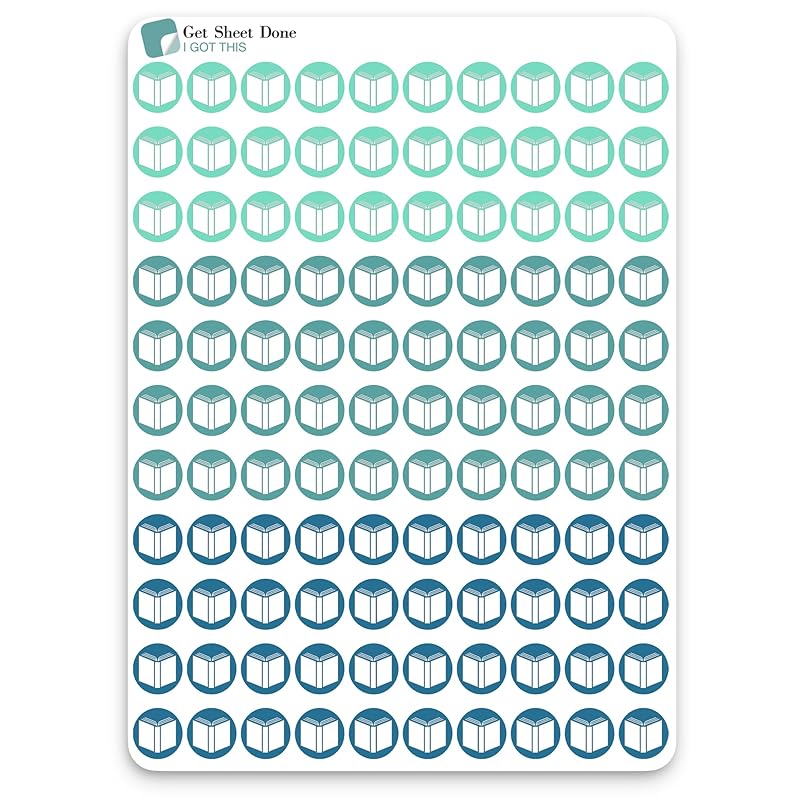 Book Icon Planner Sticker / 110 Dot Icon Vinyl (1/3”) / Club Read Reading Me Time Self Care Homework School Student/Essential Productivity Life/Bullet Bujo Journal (Three Sheets, Ocean)