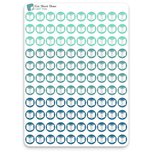 Book Icon Planner Sticker / 110 Dot Icon Vinyl (1/3”) / Club Read Reading Me Time Self Care Homework School Student/Essential Productivity Life/Bullet Bujo Journal (Three Sheets, Ocean)