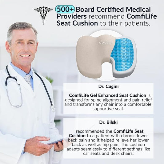ComfiLife Premium Gel & Memory Foam Seat Cushion – Doctor Recommended Office Chair Cushion, Car Seat Cushion – Chair Cushions for Back & Sciatica Pain Relief – Seat Cushions for Office & Desk (Beige)
