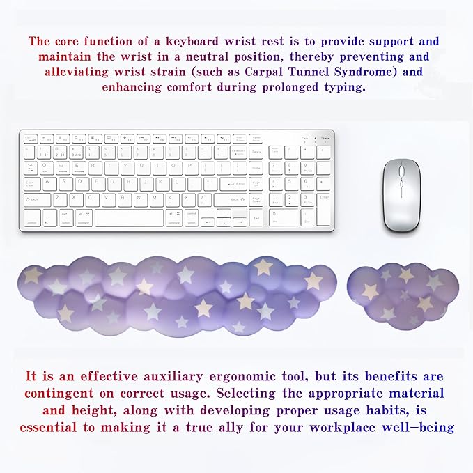 Cloud Wrist Rest Set for Keyboard and Mouse, Includes Cute Coaster, with Computers and Laptops (Gradient Purple Colorful Star Set)