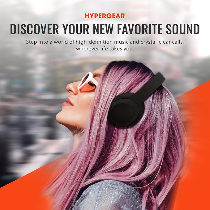 HyperGear Headphones Wireless - Black Active Noise Cancelling Headphones Over Ear Bluetooth HD Audio Deep Bass Dual Noise Canceling Mics ANC Gym Headphone Wireless Over Ear Sound Cancelling Foldable