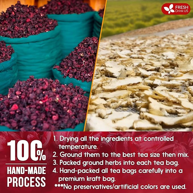 FreshDrinkUS, 60 Tea Bags Super Hibiscus Heart Blend– Herbal Tea with Hibiscus Flower, Ginger, Cinnamon Stick, Lemongrass & Rose Hip – Naturally Caffeine-Free, Sugar-Free, Vegan