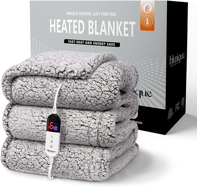 Electric Blanket Throw 50x60 Inches, Double-Sided Sherpa, Soft & Cozy Thick Heated Blanket with 6 Heat Settings, 1-4 Hour Auto Off, Machine Washable, Ideal for Couch, Sofa, Bed, Office, Light Grey