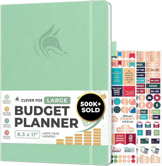 Clever Fox Budget Planner Large – Expense Tracker Notebook. Monthly Budgeting & Bill Organizer, Finance Logbook & Accounts Book, A4 (Mint Green)