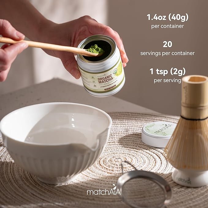 MatchAiA Organic Ceremonial Matcha Green Tea Powder - Superior Ceremonial Grade, First Spring Harvest, USDA Certified, 100% Pure - Sugar Free, Gluten Free (40g / 1.4oz Tin)