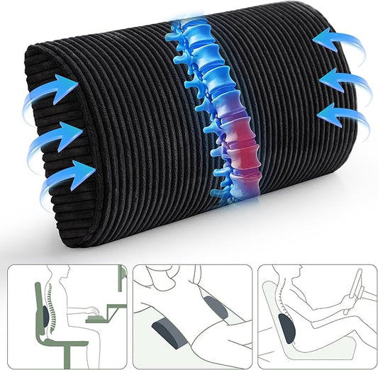 HIGOGOGO Lumbar Support Pillow for Recliner Chair/Accent Chair/Couch, Memory Foam Back Support Cushion for Elderly, Recliner Cushions for Back Rest, Pain Relief, Reading, Washable Cover, Black