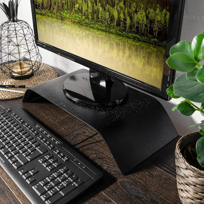 kalibri Wood Monitor Stand Riser - Computer Desk Holder Desktop Dock Wooden Mount Display for PC TV Screen Notebook Laptop - Oak with Black Stain