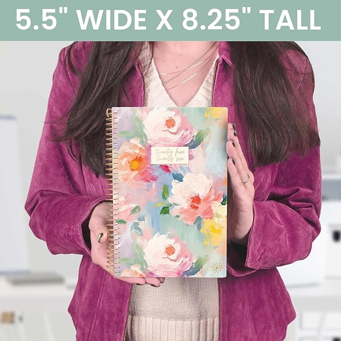 bloom daily planners 2025-2026 Academic Year Daily Planner (July 2025 - July 2026) - A5 Weekly & Monthly Calendar Agenda Organizer Book with Stickers - 5.5" x 8.25" - Painted Peonies