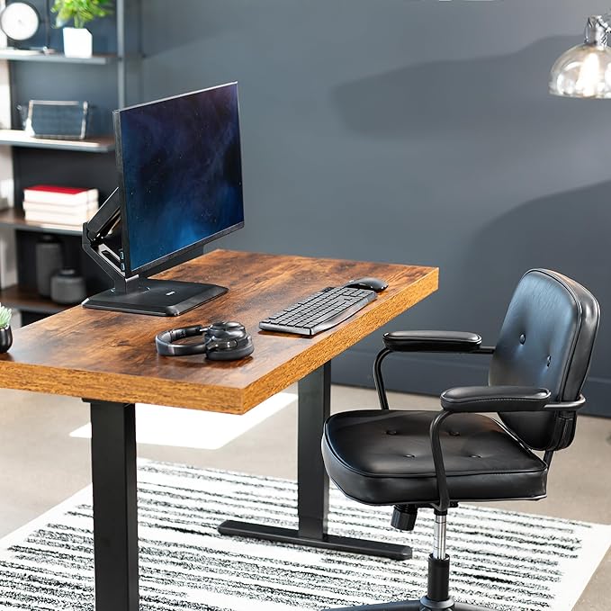 VIVO Premium Single 17 to 32 inch VESA Monitor and Touch Screen Desk Stand with Rotating Base, Freestanding Pneumatic Height Adjustable Arm, 12 inch Maximum Screen Height, Black, STAND-V001R