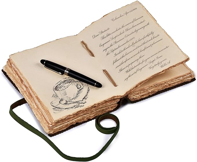 LEATHER VILLAGE Leather Bound Floral Embossed Journal for Women Men - 200 Pages, 13X8 Inches, Green - Book of Shadows, Vintage Blank Paper Travel Diary, Notebook for Writing, Drawing, Sketchbook