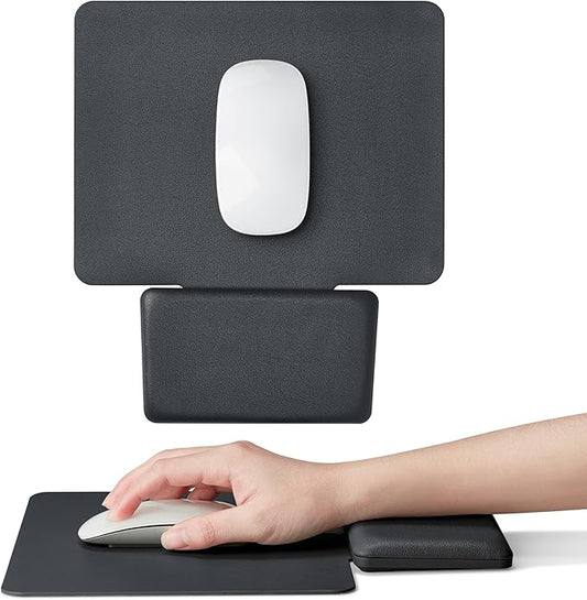 Ergonomic Mouse Pad with Wrist Rest, Leather Comfortable Mousepad, Natural Cork Non-Slip Base Mouse Pads for Desk, Computer, Laptop, Gaming, 11.1 x 9.84 in Home & Office Desk Accessories (Dark Gray)