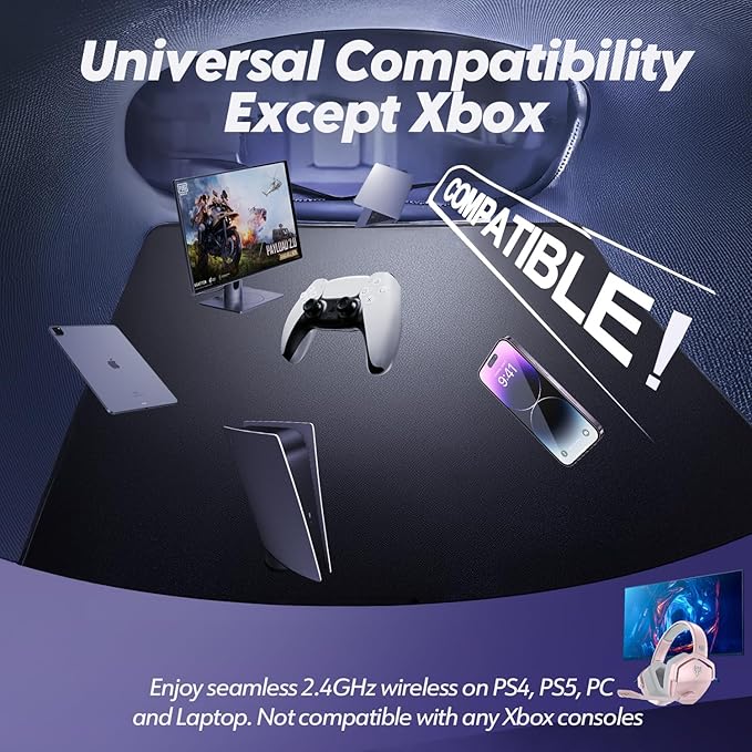 NUBWO G06 Dual Wireless Gaming Headset with Mic for PS5, PS4, PC, Mobile, Switch: 2.4GHz Wireless + Bluetooth - 100 Hr Battery - 50mm Drivers - Pink