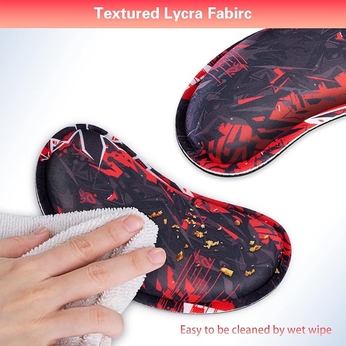 Mouse Wrist Rest, Canjoy 2 Pack Memory Foam Soft Fabric Mouse Wrist Rest Pad Support Cushion with Anti-Skid Rubber Base,Ergonomic Pain Relief Mouse Hand Rest (Black Red)