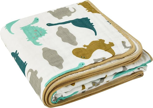 ZPECC Muslin Baby Blanket Thicker, 30x40 Organic Cotton Newborn Receiving Quilt Hypoallergenic for Baby Essentials Swaddle Crib Stroller, Dinosaur