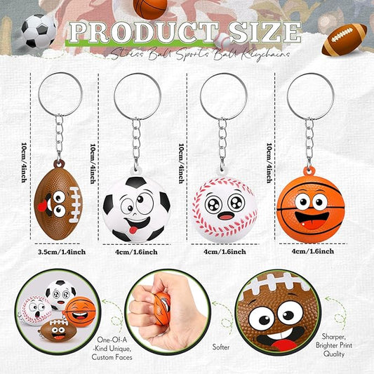 12 Pcs Mini Face Stress Balls Keychain for Boys Girls Sport Face Stress Relief Squeeze Toys Keychain for School Reward Party Bag Gift Fillers Party Favors Birthday Gift