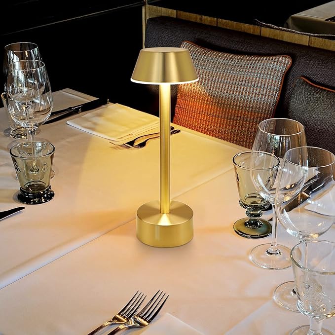 Egobasic Cordless Table Lamps, Modern Rechargeable Battery LED Desk Touch Night Light, 11.8" Metal Minimalist Small Portable Lamps for Dinner Coffee Table Restaurant Bedroom Bar Hotel, Gold