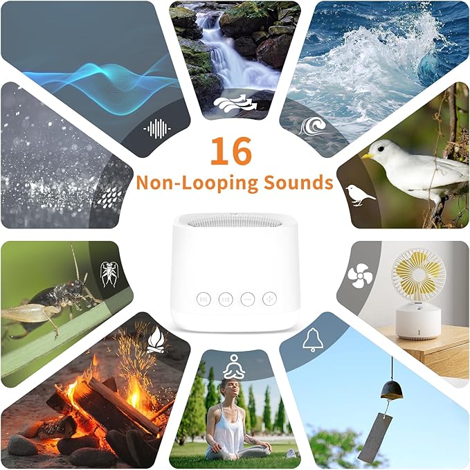 Portable Sound Machine for Sleep, White Noise Sound Machine for Travel with Night Light, Long-Lasting Power Mini Noise Machine with 16 Soothing Sounds,Memory,Timer for Adults Baby Office Privacy,Hotel